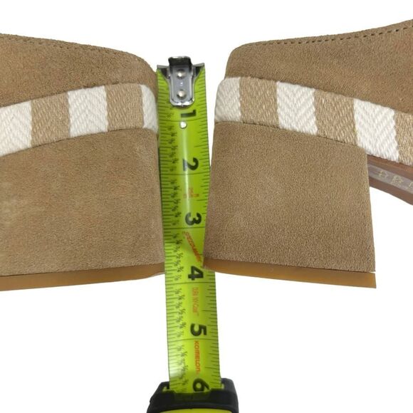 Brenda Zaro Square Toe Tan & White Striped Platform Suede Block Heel Sandals - Picture 8 of 12